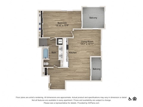 one bedroom one bath 1073 SF